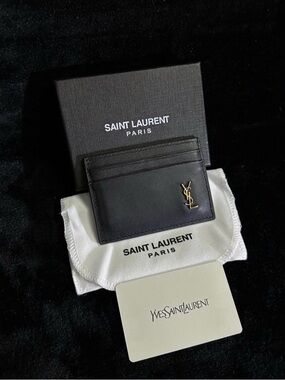 Saint Laurent Black Leather Card Case with Gold YSL Emblem